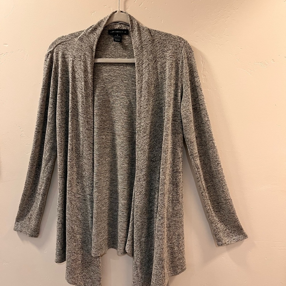 Joan Vass New York Gray Open Front Casual Cardigan Sweater Wrap Size Small